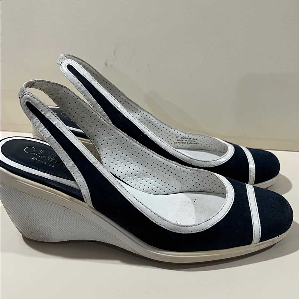 Cole Haan Navy and White Wedge Shoes